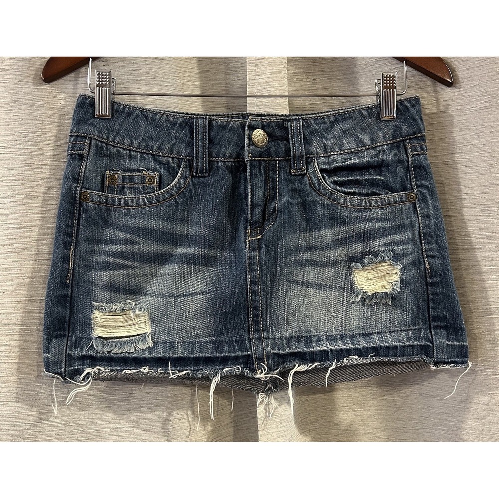 Y2K Wallflower Micro Mini Denim Skirt Distressed Size 1
